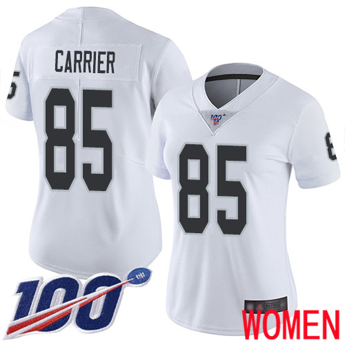 Oakland Raiders Limited White Women Derek Carrier Road Jersey NFL Football #85 100th Season Vapor Jersey->nfl t-shirts->Sports Accessory